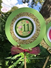 Load image into Gallery viewer, Tropical Paradise Birthday Party Centerpiece Set Girl Flamingo Toucan Pineapple Pink Gold Green Luau Boogie Bear Invitations Tallulah Theme