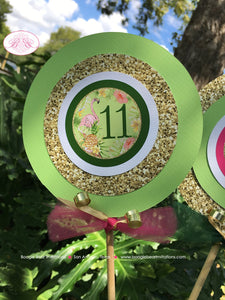 Tropical Paradise Birthday Party Centerpiece Set Girl Flamingo Toucan Pineapple Pink Gold Green Luau Boogie Bear Invitations Tallulah Theme