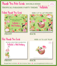 Load image into Gallery viewer, Tropical Paradise Birthday Party Thank You Card Girl Flamingo Toucan Pink Green Rain Forest Boogie Bear Invitations Tallulah Theme Printed