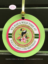 Load image into Gallery viewer, Tropical Paradise Party Favor Tags Birthday Girl Flamingo Toucan Pineapple Pink Gold Green Rainforest Boogie Bear Invitations Tallulah Theme