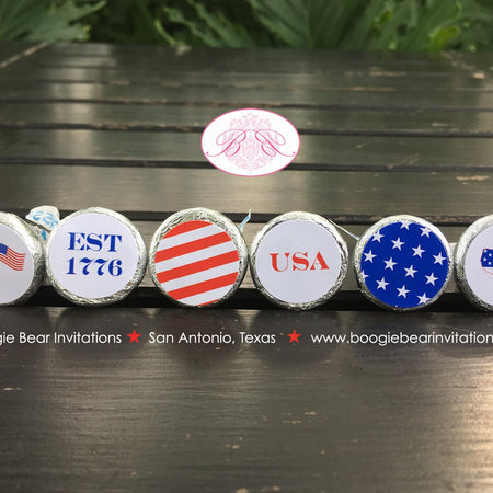 4th of July Candy Circle Candy Sticker Sheet Party Stars Stripes Flag Red White Blue America Boy Girl Boogie Bear Invitations Hamilton Theme