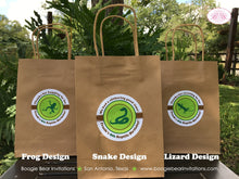 Load image into Gallery viewer, Reptile Birthday Party Favor Bag Treat Paper Handled Frog Snake Lizard Rainforest Amazon Jungle Wild Zoo Boogie Bear Invitations Frank Theme