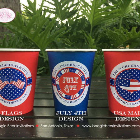 4th of July Party Beverage Cups Paper Drink Stars Stripes Flag Red White Blue America Reunion Stripe Boogie Bear Invitations Hamilton Theme