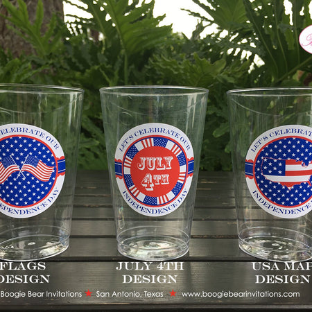 4th of July Party Beverage Cups Plastic Drink Stars Stripes Red White Blue Flag America Reunion 1st Boogie Bear Invitations Hamilton Theme
