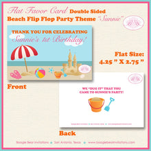Load image into Gallery viewer, Beach Flip Flop Birthday Favor Party Card Tent Place Food Tag Girl Pink Pool Ocean Swimming Kid Boogie Bear Invitations Sunnie Theme Printed