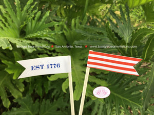 4th of July Party Pennant Cupcake Mini Sticks Birthday Paper Flag Red White Blue Stars Stripes 1st Boogie Bear Invitations Hamilton Theme