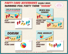 Load image into Gallery viewer, Swimming Pool Birthday Favor Party Card Tent Place Food Boy Girl Beach Ball Swim Splash Ocean Summer Boogie Bear Invitations Dorian Theme