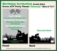 Load image into Gallery viewer, ATV Green Birthday Party Invitation Mountain Girl Boy All Terrain Vehicle Quad 4 Wheeler Black Boogie Bear Invitations Dannely Theme Printed