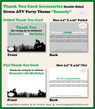 Load image into Gallery viewer, ATV Birthday Party Thank You Card Birthday Girl Boy Green All Terrain Vehicle Quad 4 Wheeler Boogie Bear Invitations Dannely Theme Printed