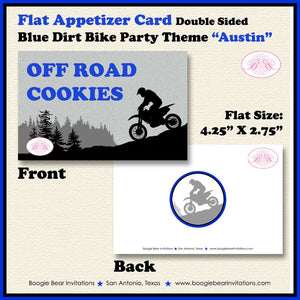 Dirt Bike Birthday Party Favor Card Tent Appetizer Place Food Blue Motocross Enduro Motorcycle Boy Girl Boogie Bear Invitations Austin Theme