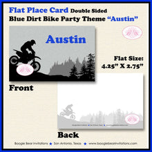 Load image into Gallery viewer, Dirt Bike Birthday Party Favor Card Tent Appetizer Place Food Blue Motocross Enduro Motorcycle Boy Girl Boogie Bear Invitations Austin Theme