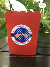 Load image into Gallery viewer, 4th of July Party Popcorn Boxes Mini Food Buffet Red White Blue Flag America Map Independence Day USA Boogie Bear Invitations Hamilton Theme
