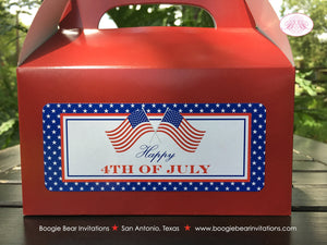 4th of July Party Treat Boxes Favor Tags Bag Boy Girl Red White Blue Stars Stripes American Flag USA Boogie Bear Invitations Hamilton Theme