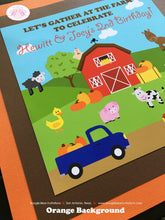 Load image into Gallery viewer, Fall Farm Animals Birthday Door Banner Pumpkin Girl Boy Barn Truck Red Blue Orange Horse Cow Pig Sheep Boogie Bear Invitations Hewitt Theme