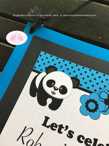 Panda Bear Birthday Party Door Banner Boy Blue Black White Butterfly Zoo Jungle Forest Exotic Bamboo Boogie Bear Invitations Robert Theme