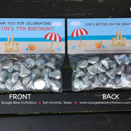 Retro Beach Party Treat Bag Toppers Folded Favor Ocean Boy Girl Summer Swim Swimming Pool Ball Splash Summer Boogie Bear Invitations Dustin