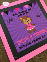 Load image into Gallery viewer, Pink Werewolf Birthday Party Door Banner Halloween Girl Magenta Purple Black Spider Wolf Howl Full Moon Boogie Bear Invitations Sylvie Theme