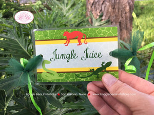 Rain Forest Party Beverage Card Wrap Drink Label Sign Birthday Girl Boy Amazon Jungle Reptile Wild Zoo Boogie Bear Invitations Mowgli Theme
