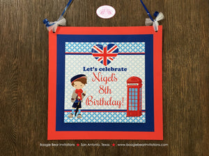 London England Birthday Party Door Banner Boy Travel Red White Blue Great Britain Flag Royal British Tea Boogie Bear Invitations Nigel Theme