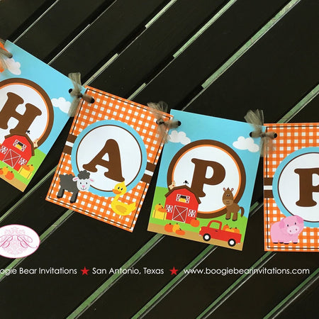 Fall Farm Animals Happy Birthday Banner Party Orange Pumpkin Boy Red Barn Truck 1st 2nd 3rd 4th 5th 6th Boogie Bear Invitations Hewitt Theme