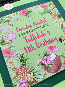Tropical Paradise Party Door Banner Birthday Flamingo Toucan Coconut Pineapple Pink Gold Green Hawaii Boogie Bear Invitations Tallulah Theme