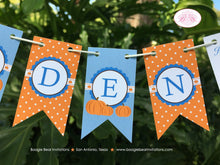 Load image into Gallery viewer, Blue Pumpkin Party Pennant Cake Banner Topper Happy Birthday Fall Autumn Orange Boy Farm Barn Country Boogie Bear Invitations Aiden Theme