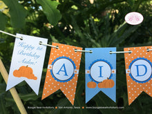 Load image into Gallery viewer, Blue Pumpkin Party Pennant Cake Banner Topper Happy Birthday Fall Autumn Orange Boy Farm Barn Country Boogie Bear Invitations Aiden Theme