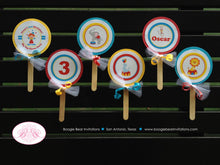 Load image into Gallery viewer, Circus Animals Party Cupcake Toppers Birthday Big Top Boy Girl Zoo Elephant Seal Clown Lion Tiger Monkey Boogie Bear Invitations Oscar Theme