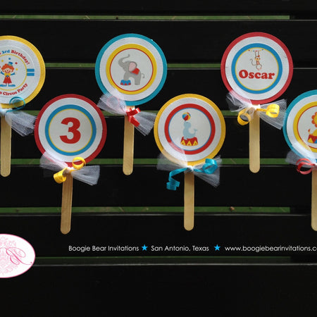 Circus Animals Party Cupcake Toppers Birthday Big Top Boy Girl Zoo Elephant Seal Clown Lion Tiger Monkey Boogie Bear Invitations Oscar Theme