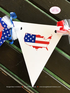 4th of July Independence Day Pennant I am 1 Banner Party Highchair Red White Blue Flag Stars Stripes Boogie Bear Invitations Hamilton Theme