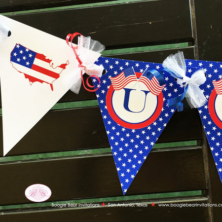 4th of July Independence Day Pennant I am 1 Banner Party Highchair Red White Blue Flag Stars Stripes Boogie Bear Invitations Hamilton Theme