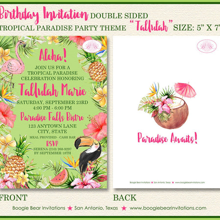 Tropical Paradise Birthday Party Invitation Pink Gold Green Jungle Wild Boogie Bear Invitations Tallulah Theme Paperless Printable Printed