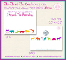 Load image into Gallery viewer, Disco Wild Animals Thank You Card Birthday Party Elephant Giraffe Zoo Retro Dance Pink  Boy Girl Boogie Bear Invitations Donna Theme Printed