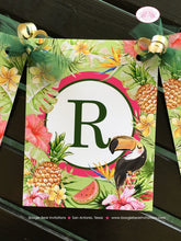 Load image into Gallery viewer, Tropical Paradise Happy Birthday Banner Flamingo Toucan Pineapple Party Pink Gold Green Girl Aloha Boogie Bear Invitations Tallulah Theme