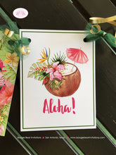 Load image into Gallery viewer, Tropical Paradise Birthday Party Banner Flamingo Toucan Pineapple Party Pink Gold Green Rainforest Boogie Bear Invitations Tallulah Theme