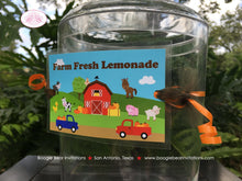 Load image into Gallery viewer, Fall Farm Animals Party Beverage Card Wrap Drink Label Sign Pumpkin Red Barn Truck Petting Zoo Autumn Boogie Bear Invitations Hewitt Theme