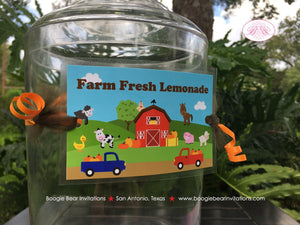 Fall Farm Animals Party Beverage Card Wrap Drink Label Sign Pumpkin Red Barn Truck Petting Zoo Autumn Boogie Bear Invitations Hewitt Theme