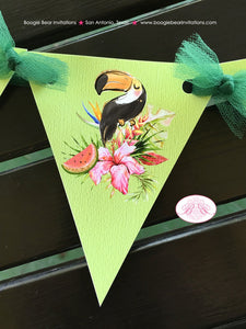 Tropical Paradise Party Banner Pennant Birthday Garland Small Flamingo Toucan Pineapple Pink Green Boogie Bear Invitations Tallulah Theme