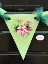 Load image into Gallery viewer, Tropical Paradise Party Banner Pennant Birthday Garland Small Flamingo Toucan Pineapple Pink Green Boogie Bear Invitations Tallulah Theme