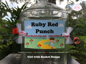 Wizard of Oz Party Beverage Card Wrap Birthday Drink Label Girl Red Dorothy Yellow Brick Road Poppies Boogie Bear Invitations Ruby Theme