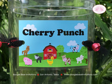 Load image into Gallery viewer, Farm Animals Party Beverage Card Wrap Drink Label Sign Birthday Red Barn Country Petting Zoo Boy Girl Boogie Bear Invitations Peyton Theme