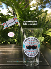 Load image into Gallery viewer, Little Man Birthday Party Beverage Cups Plastic Drink Boy Mustache Bow Tie Red Blue Blue Black Formal Boogie Bear Invitations Salvador Theme