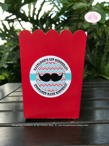 Little Man Party Popcorn Boxes Mini Food Buffet Candy Birthday Boy Mustache Tie Red Blue Black 1st Boogie Bear Invitations Salvador Theme