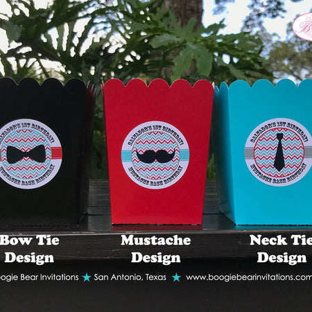 Little Man Party Popcorn Boxes Mini Food Buffet Candy Birthday Boy Mustache Tie Red Blue Black 1st Boogie Bear Invitations Salvador Theme