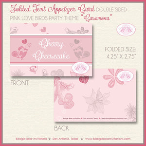 Love Birds Pink Heart Party Favor Card Tent Appetizer Place Food Label Valentines Day Woodland Forest Boogie Bear Invitations Casanova Theme
