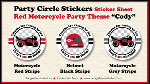 Motorcycle Birthday Party Stickers Circle Sheet Round Girl Boy Red Black Enduro Motocross Racing Track Boogie Bear Invitations Cody Theme