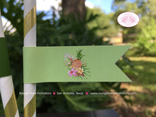 Load image into Gallery viewer, Tropical Paradise Birthday Party Straws Paper Pennant Birthday Flamingo Toucan Pink Green Gold Girl Boogie Bear Invitations Tallulah Theme