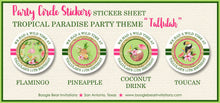Load image into Gallery viewer, Tropical Paradise Party Stickers Circle Sheet Birthday Coconut Flamingo Toucan Pink Green Gold Girl Boogie Bear Invitations Tallulah Theme