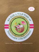 Load image into Gallery viewer, Tropical Paradise Party Stickers Circle Sheet Birthday Coconut Flamingo Toucan Pink Green Gold Girl Boogie Bear Invitations Tallulah Theme