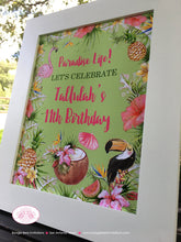 Load image into Gallery viewer, Tropical Paradise Birthday Party Sign Poster Frameable Flamingo Toucan Pink Green Gold Girl Jungle Boogie Bear Invitations Tallulah Theme
